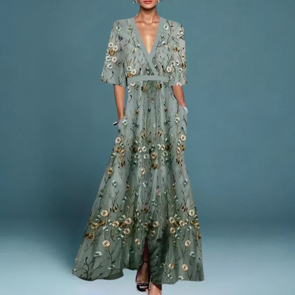 Jamie | Stylish V-Neck Floral Maxi Dress