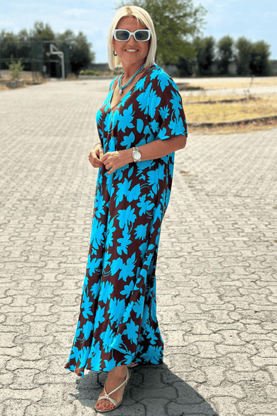 Casual Floral Maxi Dress with V-Neck