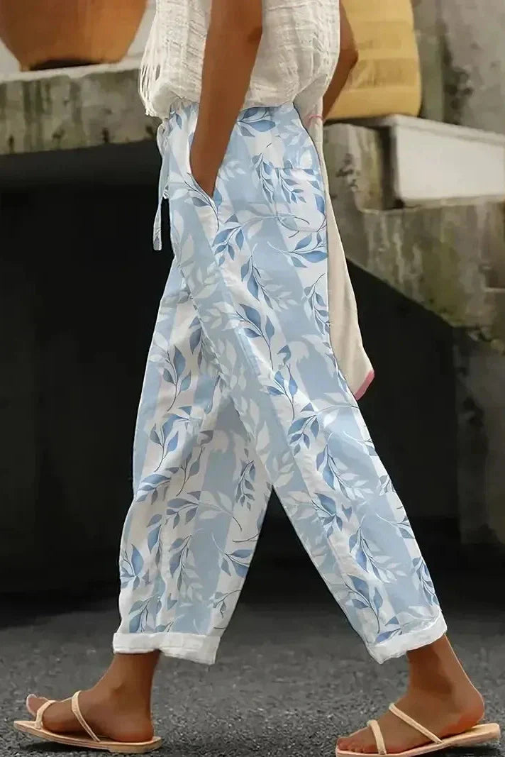Isla – Blue Leaf Print Pants